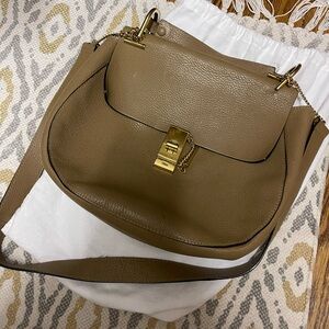 Chloe Drew Tan Leather Shoulder Bag with Gold Accents